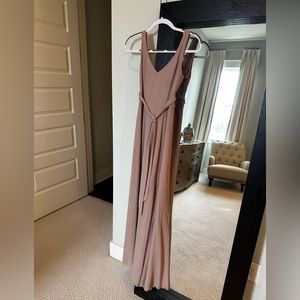 Show me your MUMU - Small - Jenn Maxi Dress - Soft Beige Chiffon w/ Sash